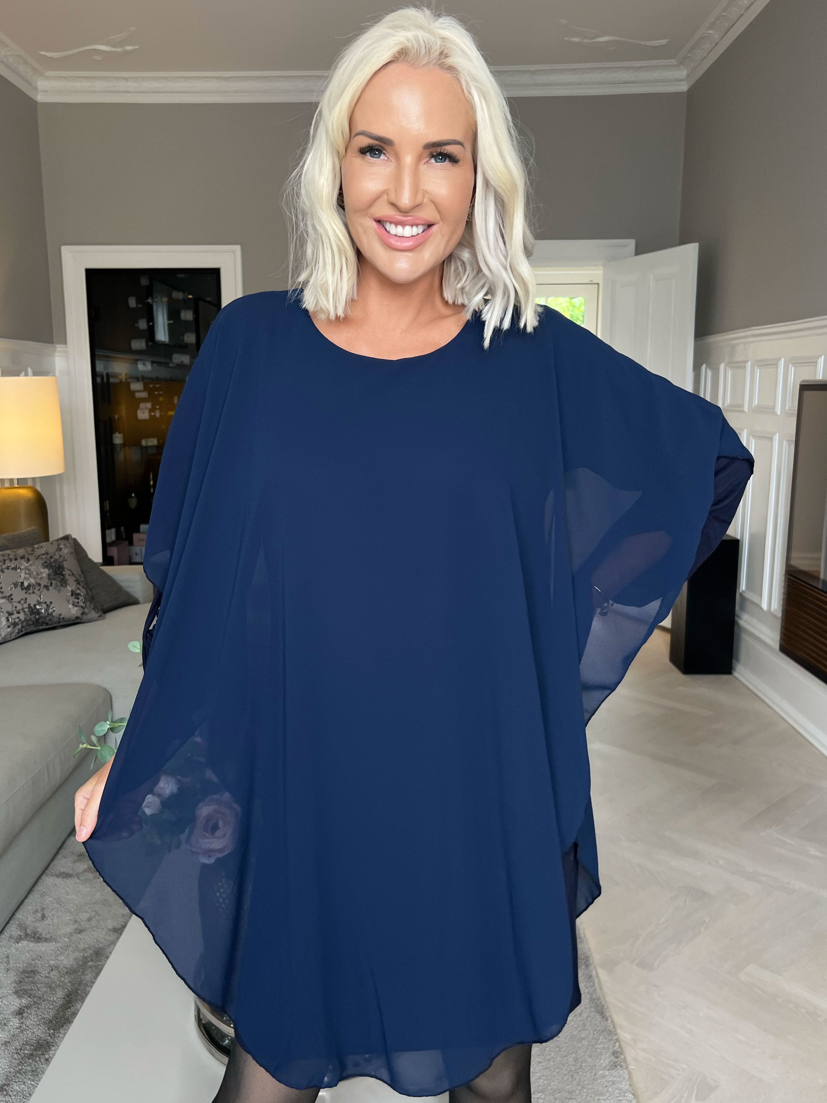 Kenya Long Sleeve - Plus size tunikakjole med chiffonlag